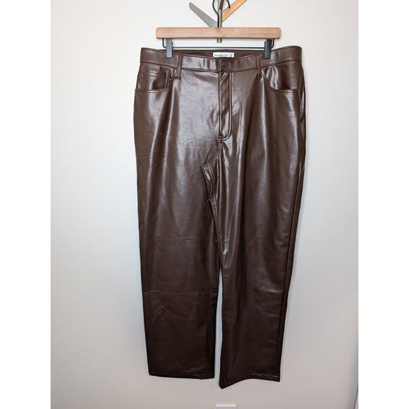 Abercrombie & Fitch 90’s Straight Ultra High Rise Brown Faux Leather Pant Sz 33 - Picture 3 of 13